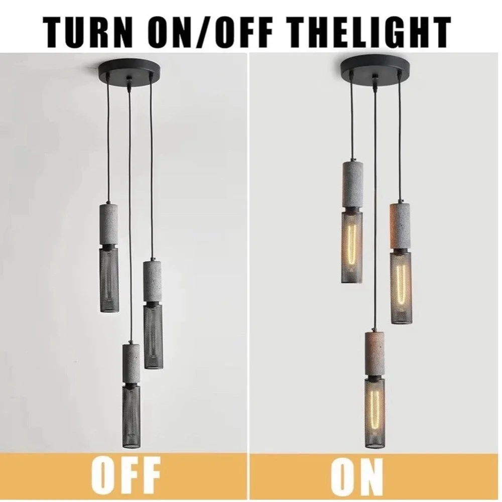 ADCTHOME 3 Light‎ Concrete Linear Pendant Light With A Metal Mesh Shade Modern
